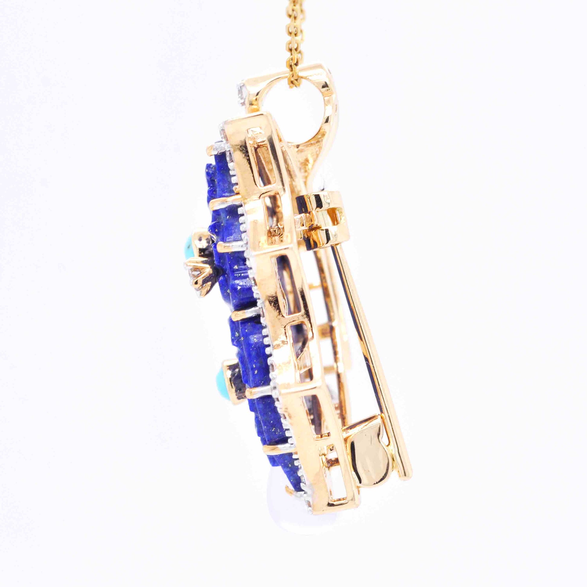 Exquisite Lapis Lazuli Butterfly Carving Turquoise Moonstone Pendant Brooch with fine craftsmanship