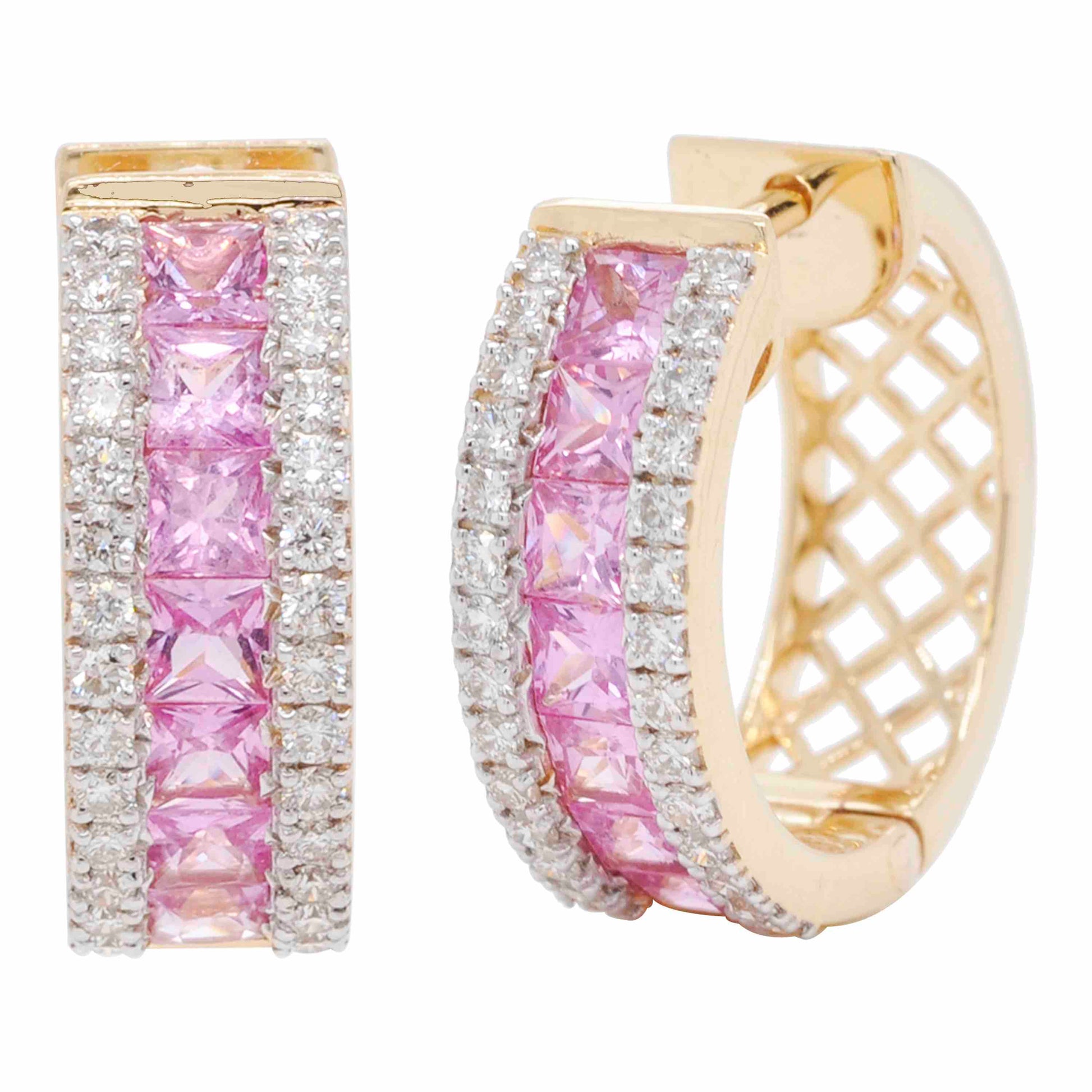 pink sapphire huggie earrings