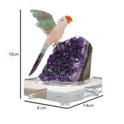 Hand-Carved Rose Quartz Bird with Fluorite Wings Natural Amethyst Base Sculpture