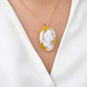 Cameo Lady Yellow Pendant Brooch