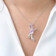 Pink Sapphire Bow Diamond Pendant