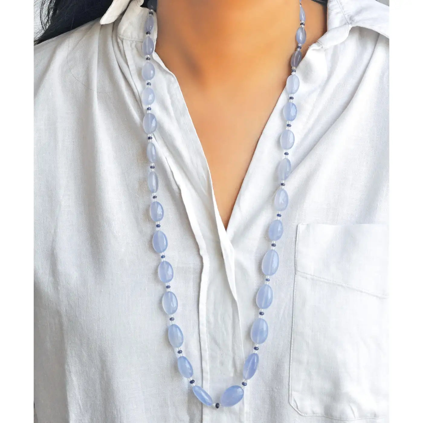 Blue Chalcedony Sapphire Crystal Necklace