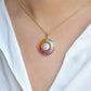 18K Gold Rainbow Gemstone Circle Diamond & Opal Reversible Pendant