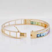 Close view showing the 14K yellow gold closure mechanism fully open and ready to be secured.