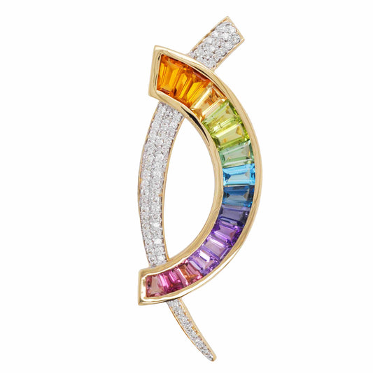 Fashionable multicolour diamond pendant brooch