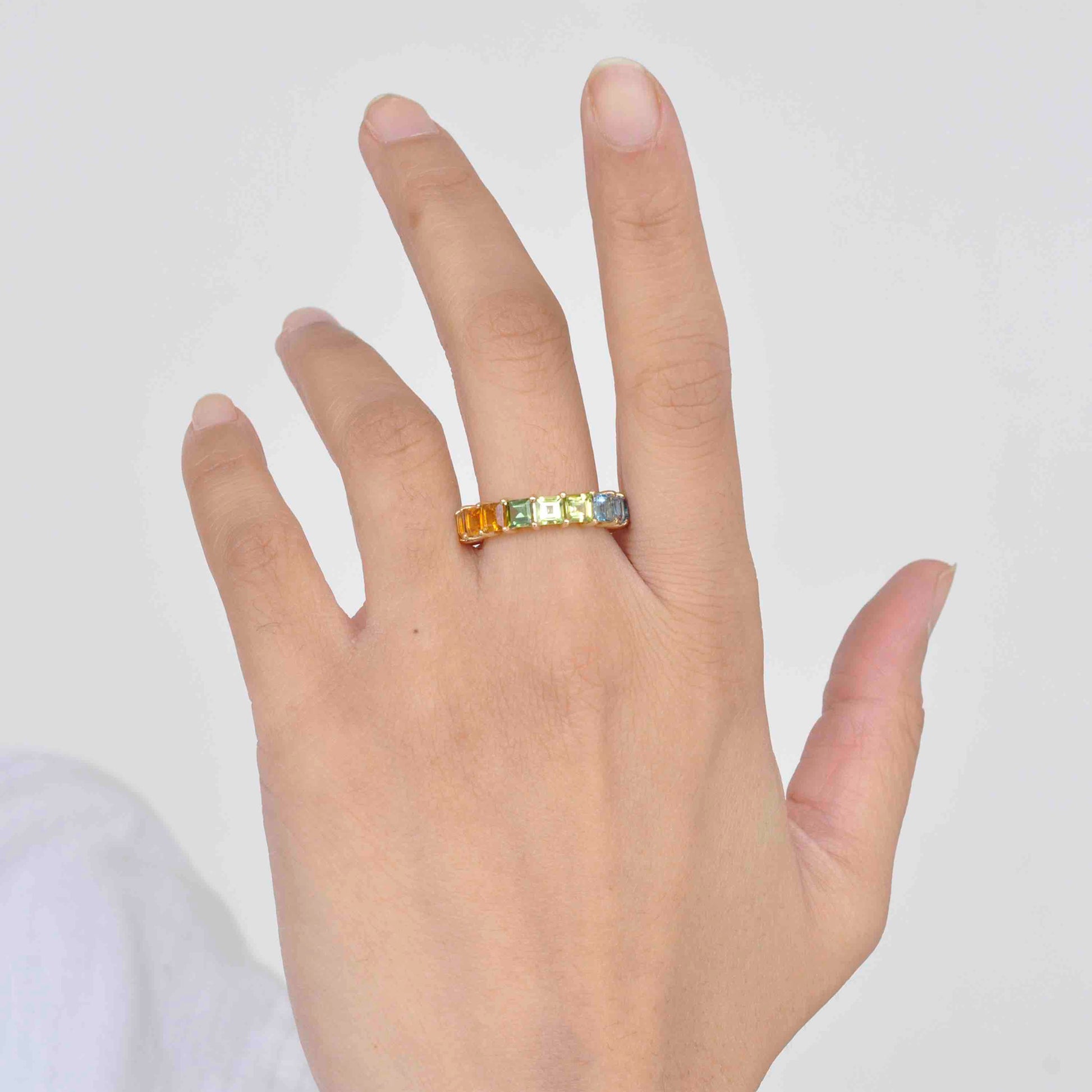 18K Gold Prong-Set Rainbow Gemstones Eternity Band Ring - Vaibhav Dhadda Jewelry