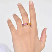 18K Gold Prong-Set Rainbow Gemstones Eternity Band Ring - Vaibhav Dhadda Jewelry