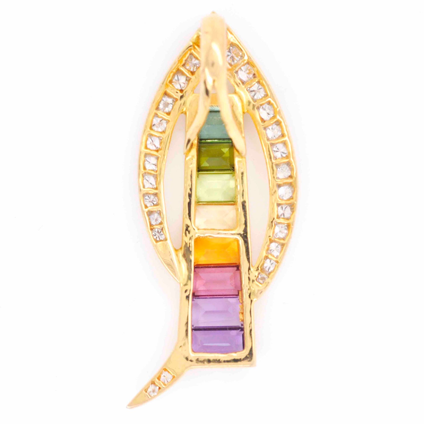 Rainbow gemstone diamond pendant necklace