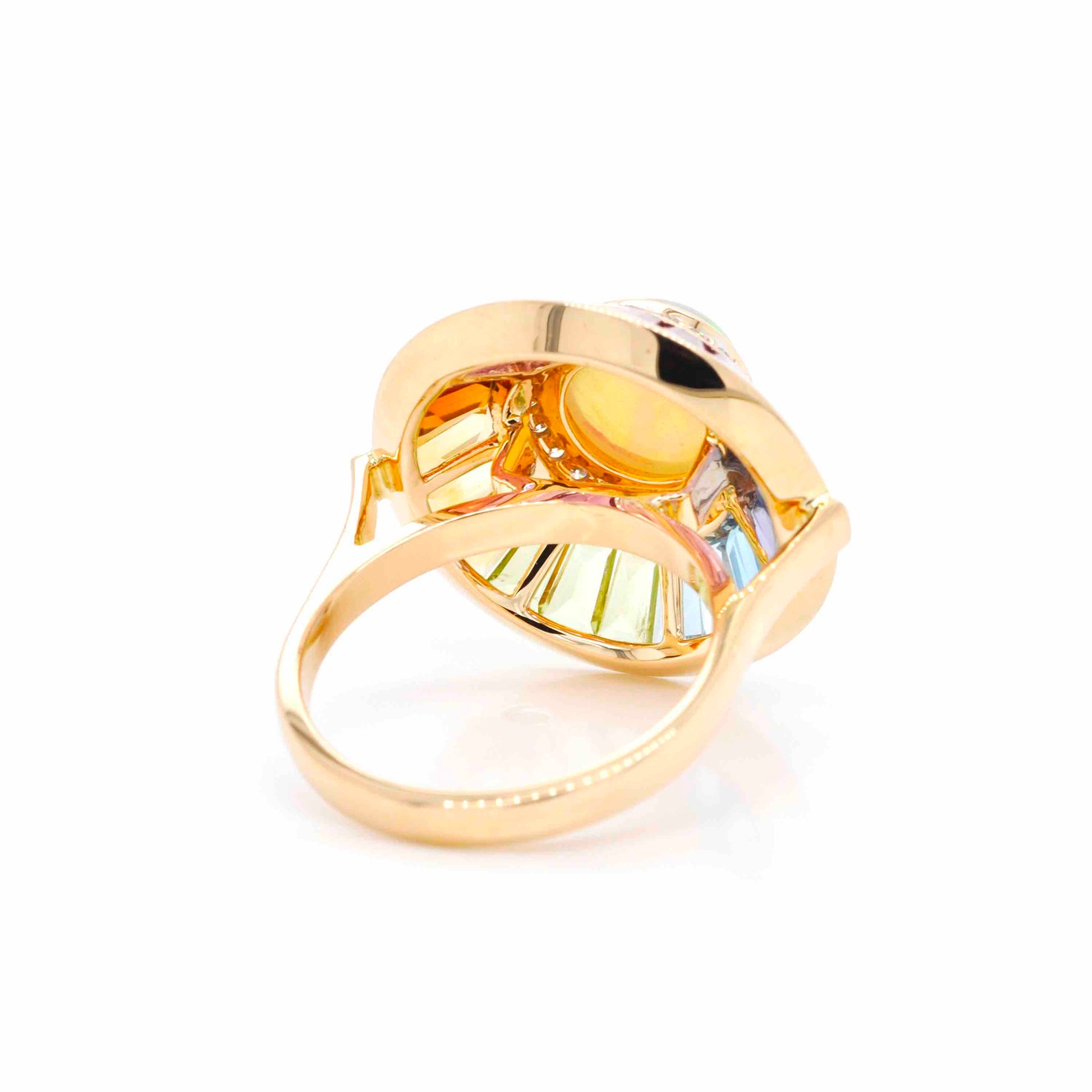 Opal baguette circular ring with diamonds