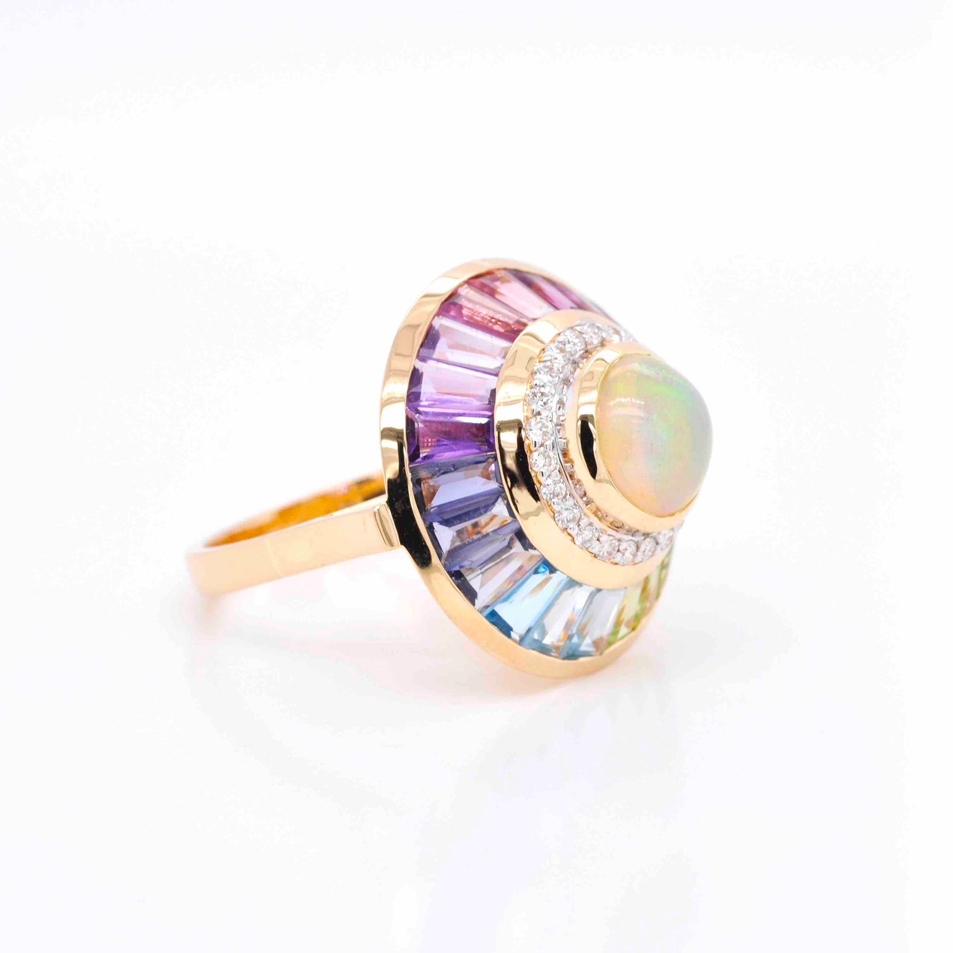 Opal multicolor ring with yellow gold