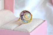 Unique Ethiopian opal ring with baguette circular design