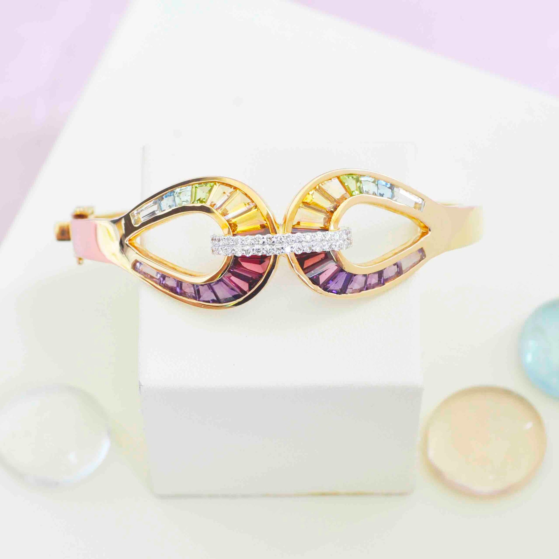18K Gold Rainbow Gemstones Diamond Raindrop Bracelet - Vaibhav Dhadda Jewelry