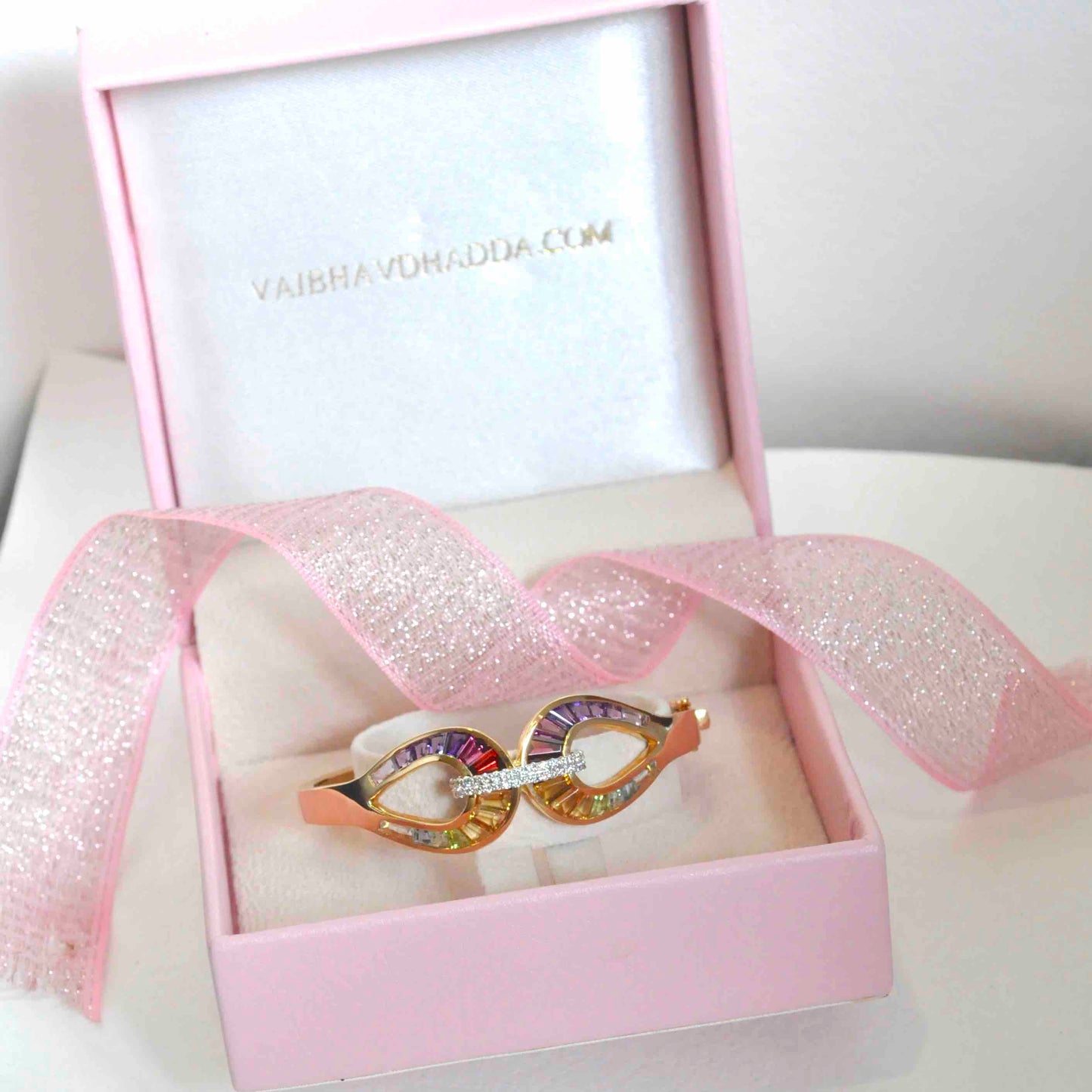 18K Gold Rainbow Gemstones Diamond Raindrop Bracelet