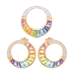 14K Gold Cleopatra Rainbow Jewelry Set with Natural Colorful Gemstones and Diamonds