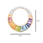 Handcrafted 14K Gold Rainbow Jewelry Pendant Brooch Featuring Baguette Gemstones and Diamonds