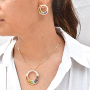 Luxury Cleopatra-Inspired Gold Pendant and Earrings with Rainbow Natural Precious Semi precious gemstones