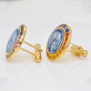 Multisapphire Tiger Cameo Cufflinks