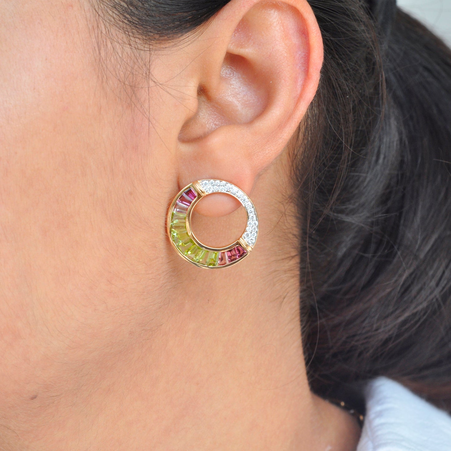 Cleopatra Peridot Pink Tourmaline Stud Earrings