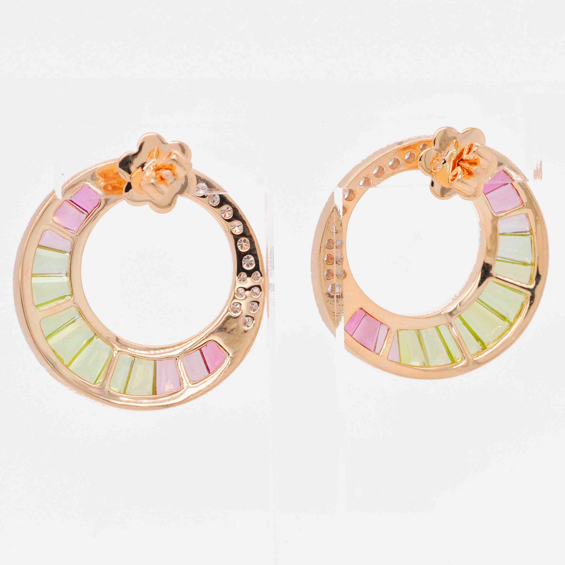 18K Gold Cleopatra Channel-Set Peridot Pink Tourmaline Stud Earrings - Vaibhav Dhadda Jewelry