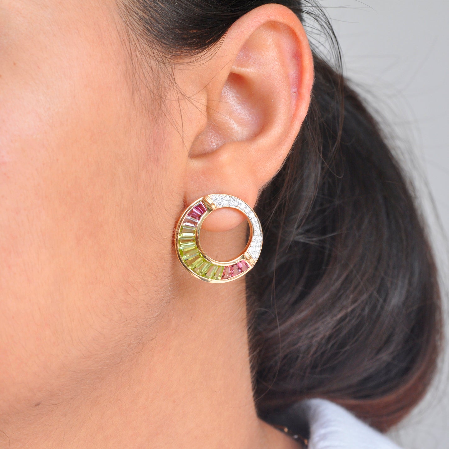 Cleopatra Peridot Pink Tourmaline Stud Earrings