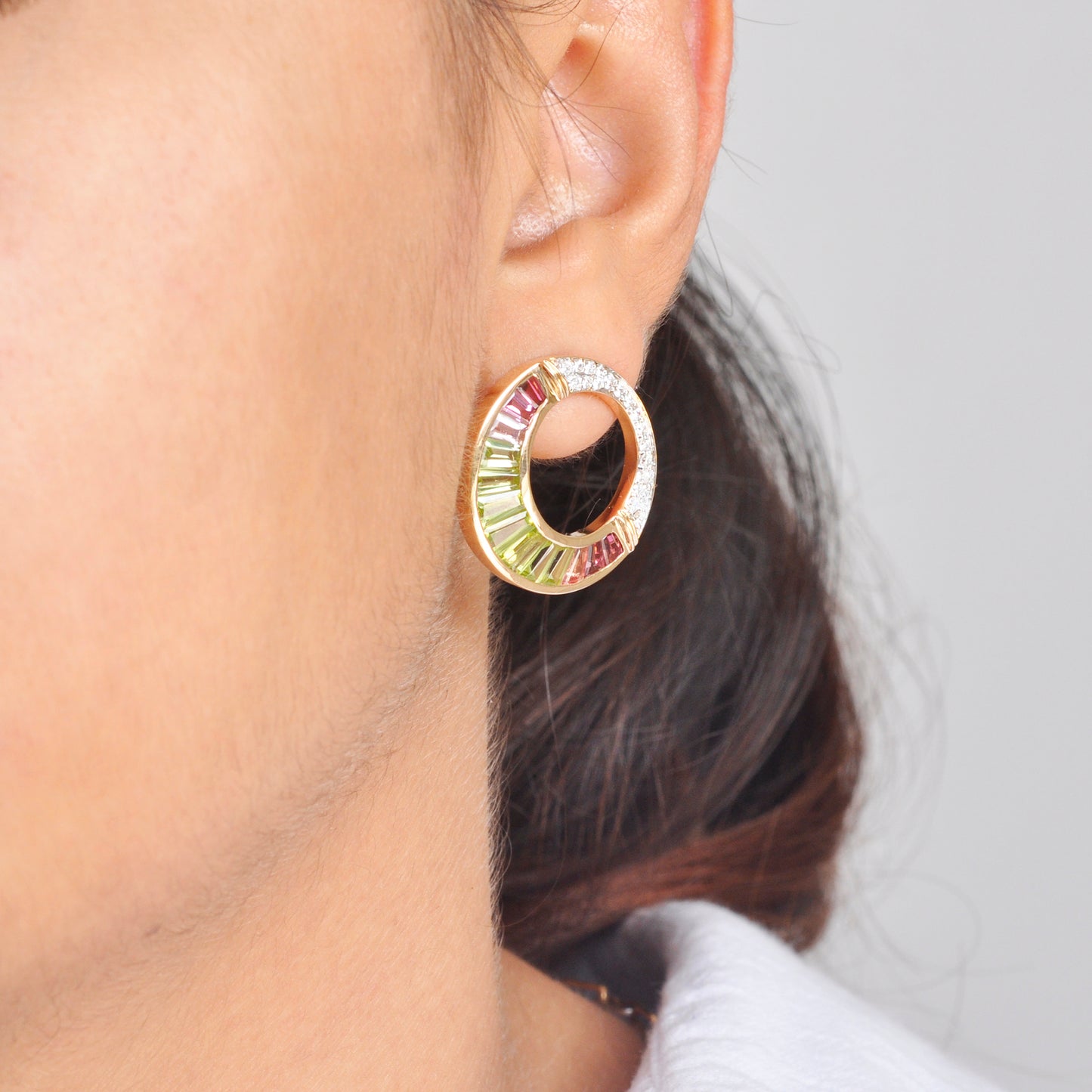 Cleopatra Peridot Pink Tourmaline Stud Earrings