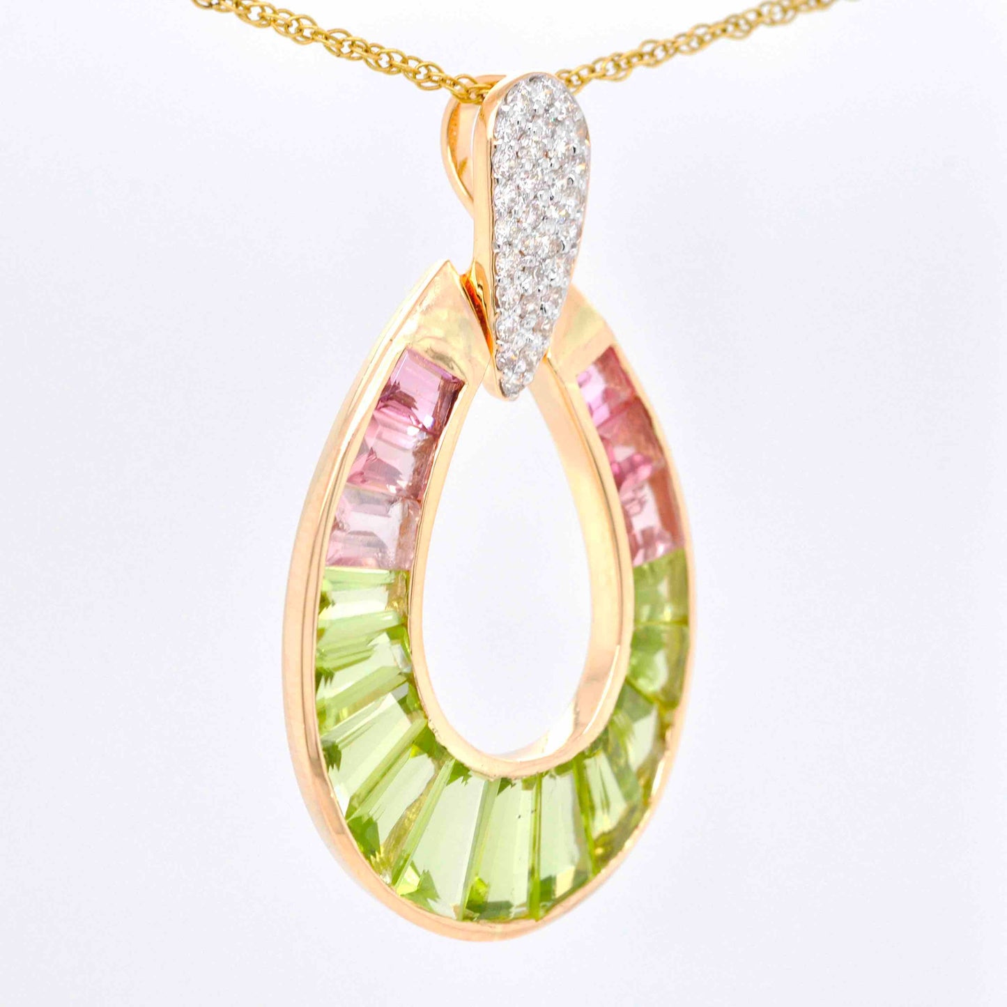 18k Gold Peridot Pink Tourmaline Diamond Raindrop Set - Vaibhav Dhadda Jewelry