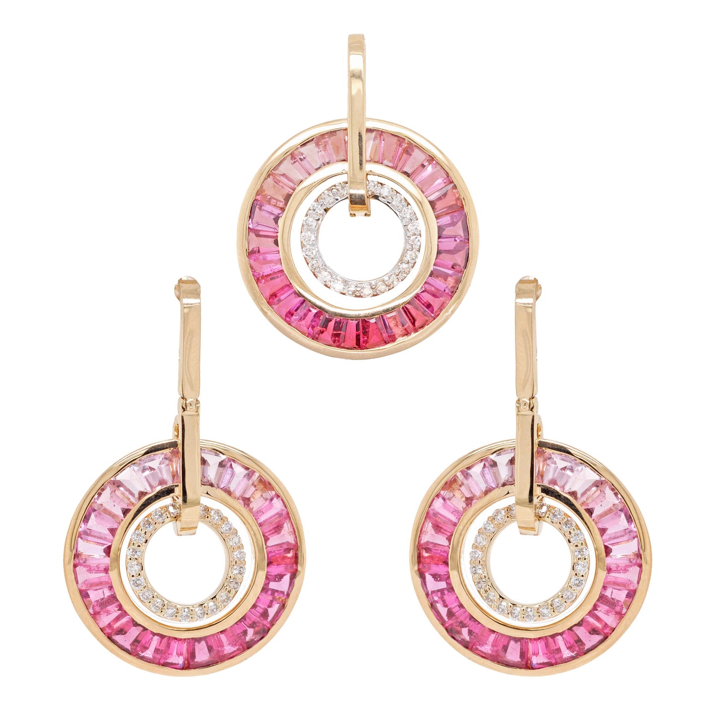 Circle Pink Tourmaline Dangle Set