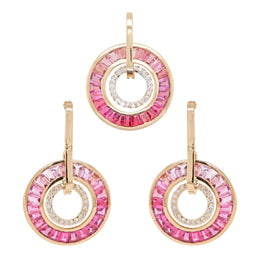 Circle Pink Tourmaline Dangle Set