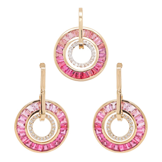 Circle Pink Tourmaline Dangle Set