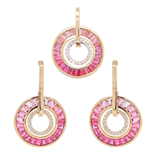 18K Gold Pink Tourmaline Diamond Circle Set