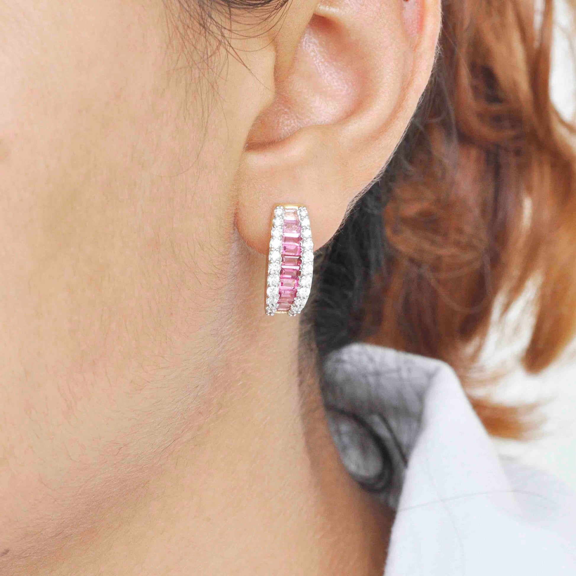 Shop Pink Tourmaline Huggie Hoop Earrings Online