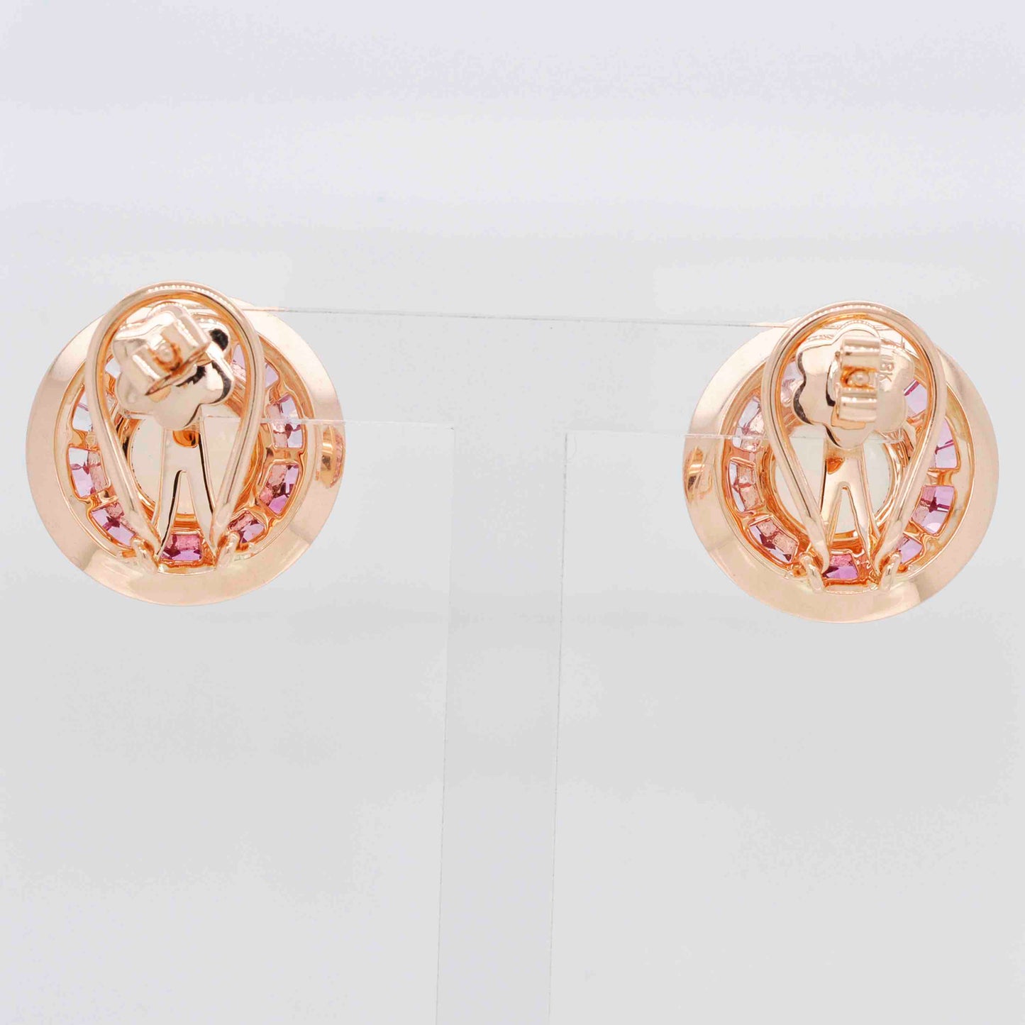 18K Gold Channel-Set Baguettes Pink Tourmaline Opal Stud Earrings