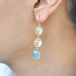 Aquamarine Diamond Dangle Earrings with Prehnite Gemstones