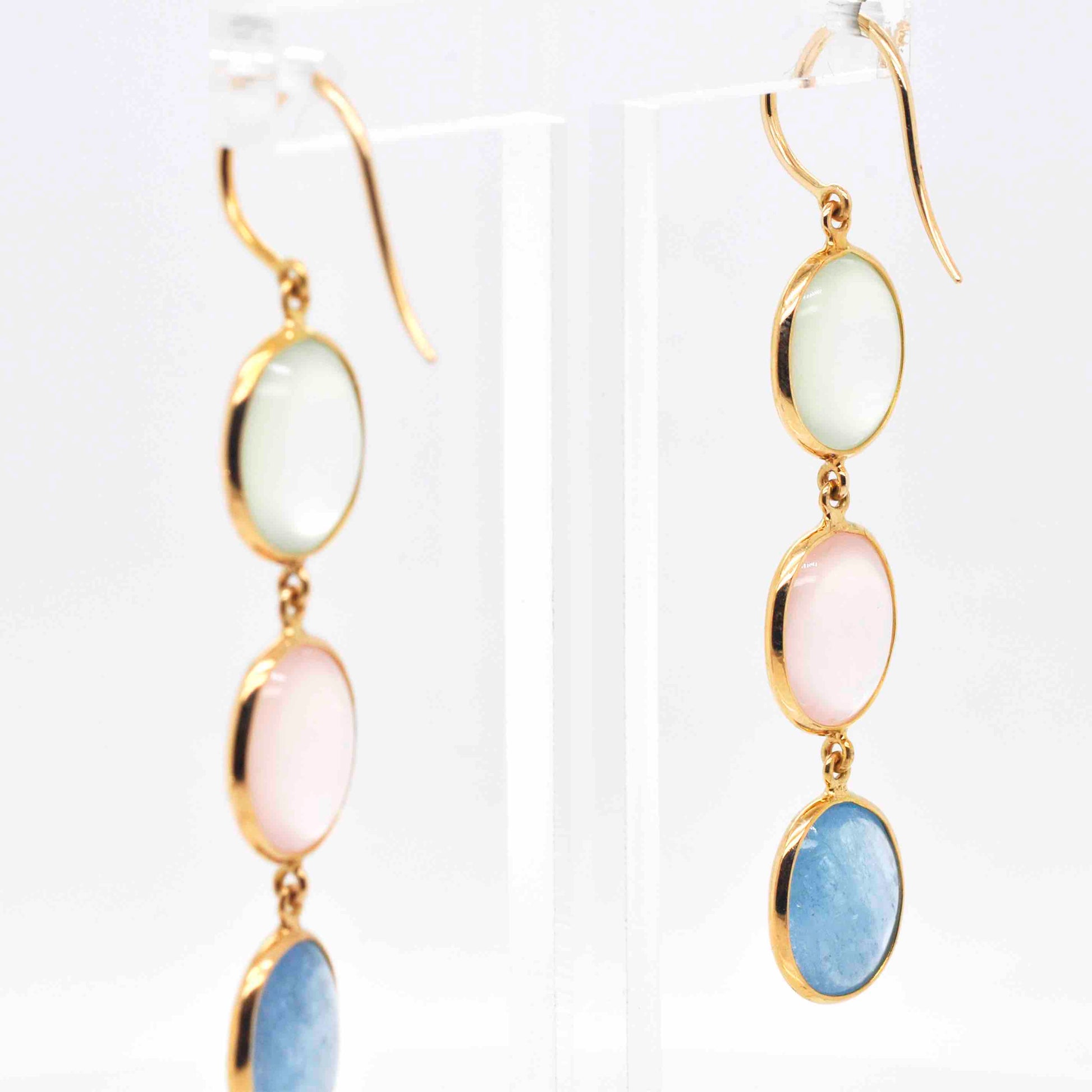 Luxurious Diamond Earrings with Rose Aquamarine and Prehnite dangles