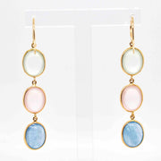 Diamond Earrings with Prehnite and Rose Aquamarine Gemstones