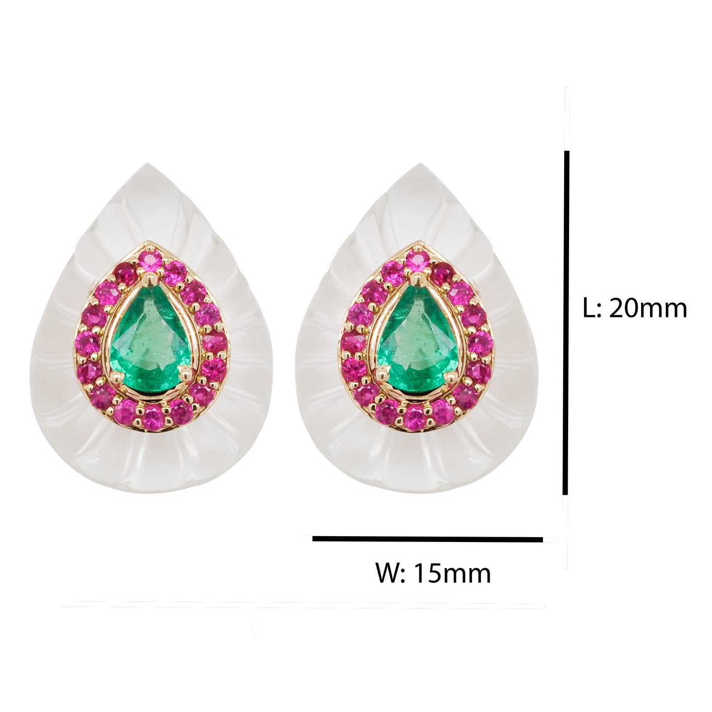 Crystal Carving Emerald Ruby Studs