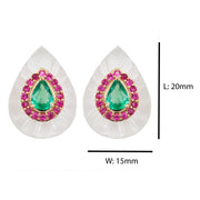 Crystal Carving Emerald Ruby Studs