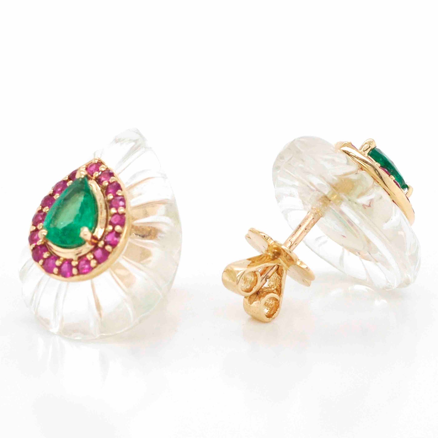 Carved Emerald Ruby Earrings