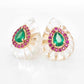 Gemstone Stud Earrings with Carved Rock Crystal, Emerald, and Ruby