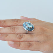 Circle Cabochon Blue Topaz Rotating Ring