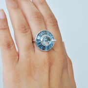 Circle Cabochon Blue Topaz Rotating Ring