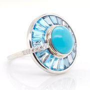 Circle Blue Topaz Turquoise Rotating Ring