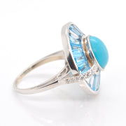 Circle Blue Topaz Turquoise Rotating Ring