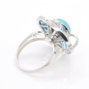 Circle Blue Topaz Turquoise Rotating Ring