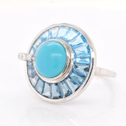 Circle Blue Topaz Turquoise Rotating Ring