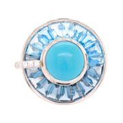 Circle Blue Topaz Turquoise Rotating Ring