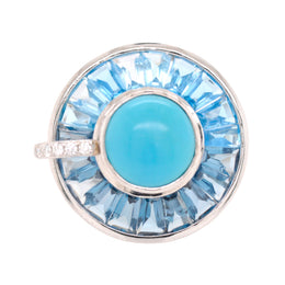 Circle Blue Topaz Turquoise Rotating Ring
