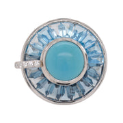 Circle Blue Topaz Turquoise Rotating Ring