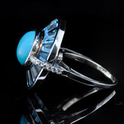 Circle Blue Topaz Turquoise Rotating Ring