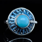 Circle Blue Topaz Turquoise Rotating Ring